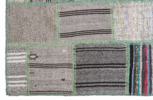 Teselya 1340 Grey Striped Wool Handmade Area Rug 5'3" x 7'7"