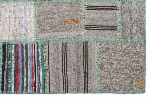 Teselya 1340 Grey Striped Wool Handmade Area Rug 5'3" x 7'7"