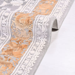 Grey Bamboo Area Rug – Machine Made Rug With Overlocked Edge, Washable Non Slip