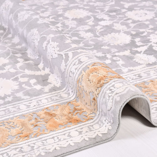 Grey Bamboo Area Rug – Machine Made Rug With Overlocked Edge, Washable Non Slip