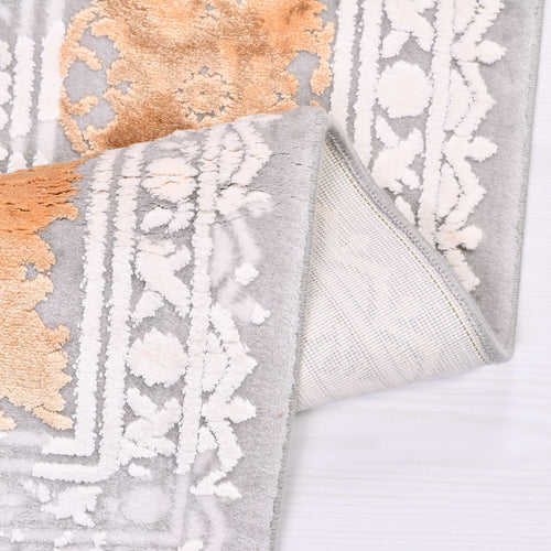 Grey Bamboo Area Rug – Machine Made Rug With Overlocked Edge, Washable Non Slip