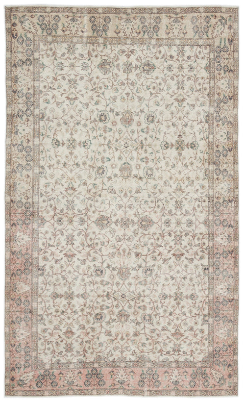 Atina Beige Vintage Wool Handmade Area Rug 5'1" x 8'5"