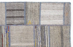 Teselya 1343 Beige Striped Wool Handmade Area Rug 5'3" x 7'7"
