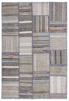 Teselya 1343 Beige Striped Wool Handmade Area Rug 5'3" x 7'7"
