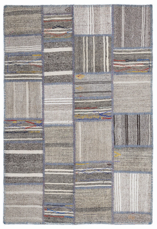 Teselya 1343 Beige Striped Wool Handmade Area Rug 5'3" x 7'7"