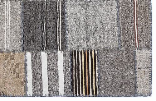 Teselya 1344 Beige Striped Wool Handmade Area Rug 5'3" x 7'7"