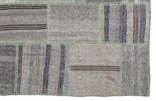 Teselya 1345 Beige Striped Wool Handmade Area Rug 5'3" x 7'7"
