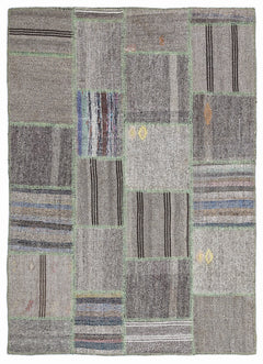Teselya 1345 Beige Striped Wool Handmade Area Rug 5'3" x 7'7"