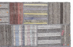 Teselya 1347 Beige Striped Wool Handmade Area Rug 5'3" x 7'7"