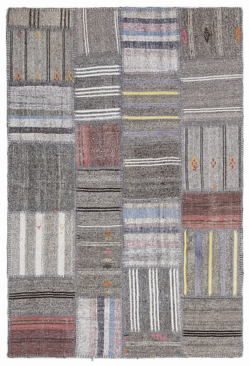 Teselya 1347 Beige Striped Wool Handmade Area Rug 5'3" x 7'7"