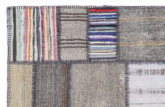 Teselya 1348 Brown Striped Wool Handmade Area Rug 5'3" x 7'7"