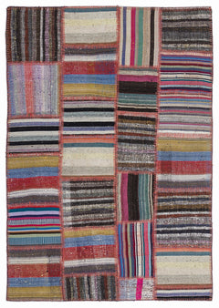 Teselya 1349 Beige Striped Wool Handmade Area Rug 5'3" x 7'7"