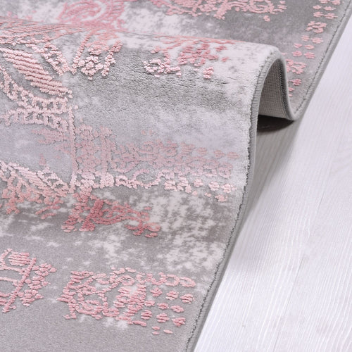 Modern Bamboo Area Rug – Machine Made Grey Acrylic Yarn Carpet with Overlocked Edge