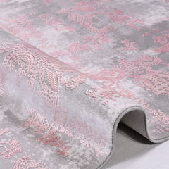 Modern Bamboo Area Rug – Machine Made Grey Acrylic Yarn Carpet with Overlocked Edge