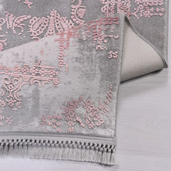 Modern Bamboo Area Rug – Machine Made Grey Acrylic Yarn Carpet with Overlocked Edge