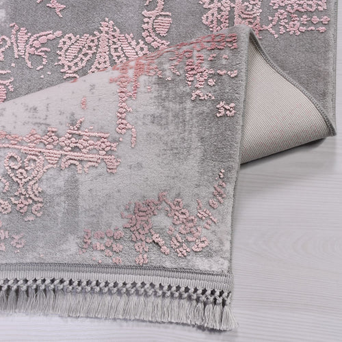 Modern Bamboo Area Rug – Machine Made Grey Acrylic Yarn Carpet with Overlocked Edge