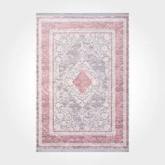 Bamboo Area Rug - Machine Made Pink Grey Rug With Overlocked Edge, Flatweave