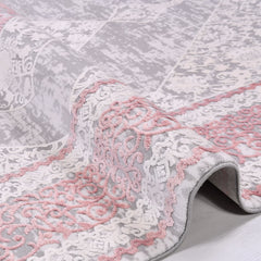 Bamboo Area Rug - Machine Made Pink Grey Rug With Overlocked Edge, Flatweave