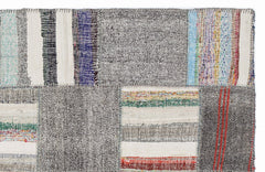 Teselya 1351 Brown Striped Wool Handmade Area Rug 5'3" x 7'7"