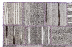 Teselya 1352 Grey Striped Wool Handmade Area Rug 5'3" x 7'7"