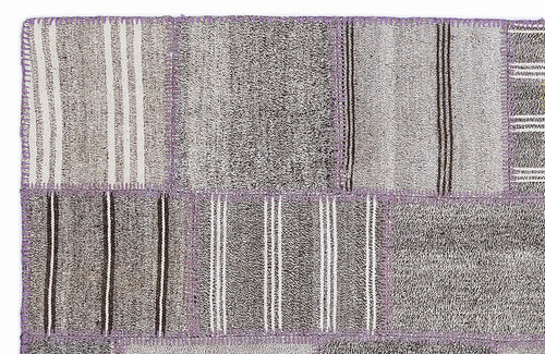 Teselya 1352 Grey Striped Wool Handmade Area Rug 5'3" x 7'7"