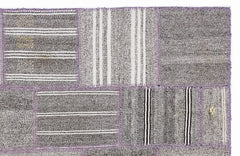 Teselya 1352 Grey Striped Wool Handmade Area Rug 5'3" x 7'7"