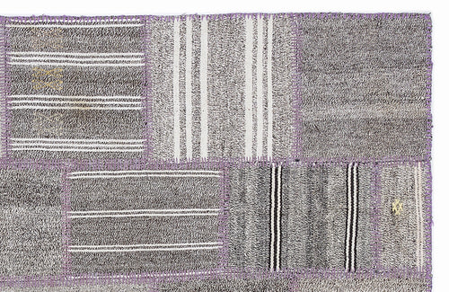Teselya 1352 Grey Striped Wool Handmade Area Rug 5'3" x 7'7"