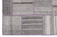 Teselya 1352 Grey Striped Wool Handmade Area Rug 5'3" x 7'7"