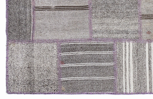 Teselya 1352 Grey Striped Wool Handmade Area Rug 5'3" x 7'7"