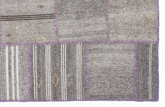Teselya 1352 Grey Striped Wool Handmade Area Rug 5'3" x 7'7"