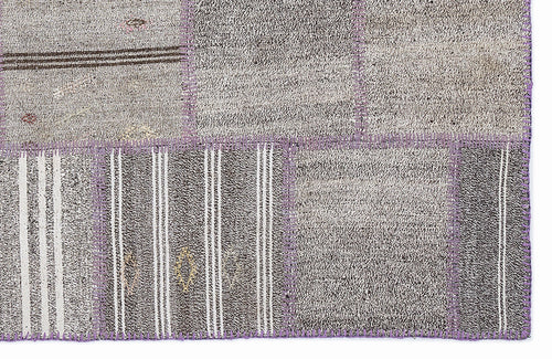 Teselya 1352 Grey Striped Wool Handmade Area Rug 5'3" x 7'7"