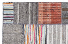 Teselya 1354 Grey Patchwork Wool Handmade Area Rug 5'3" x 7'7"
