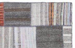 Teselya 1354 Grey Patchwork Wool Handmade Area Rug 5'3" x 7'7"