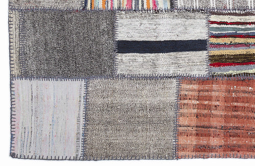 Teselya 1354 Grey Patchwork Wool Handmade Area Rug 5'3" x 7'7"