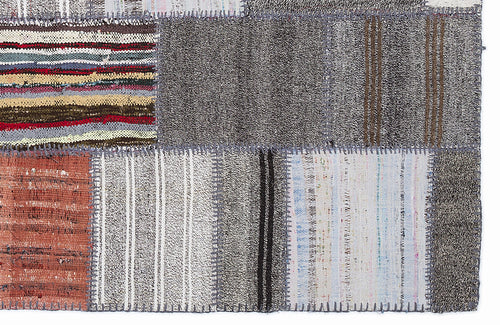 Teselya 1354 Grey Patchwork Wool Handmade Area Rug 5'3" x 7'7"