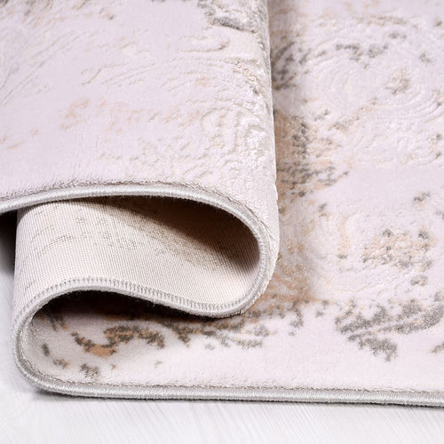 Modern Bamboo Area Rug – Machine Made Cream Rug with Soft Pile Carpet