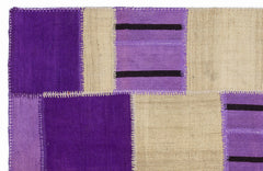 Teselya 1355 Purple Patchwork Wool Handmade Area Rug 5'3" x 7'7"