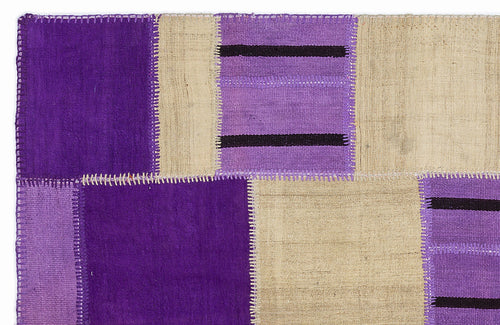 Teselya 1355 Purple Patchwork Wool Handmade Area Rug 5'3" x 7'7"