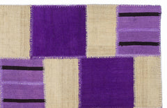 Teselya 1355 Purple Patchwork Wool Handmade Area Rug 5'3" x 7'7"