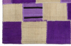 Teselya 1355 Purple Patchwork Wool Handmade Area Rug 5'3" x 7'7"