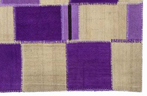 Teselya 1355 Purple Patchwork Wool Handmade Area Rug 5'3" x 7'7"