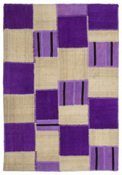 Teselya 1355 Purple Patchwork Wool Handmade Area Rug 5'3" x 7'7"