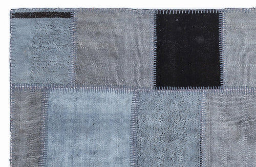 Teselya 1356 Blue Patchwork Wool Handmade Area Rug 5'3" x 7'7"