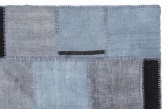 Teselya 1356 Blue Patchwork Wool Handmade Area Rug 5'3" x 7'7"