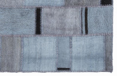 Teselya 1356 Blue Patchwork Wool Handmade Area Rug 5'3" x 7'7"