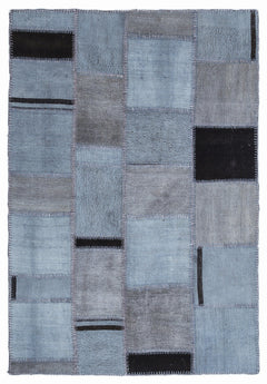 Teselya 1356 Blue Patchwork Wool Handmade Area Rug 5'3" x 7'7"
