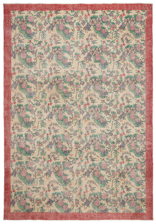 Atina Beige Vintage Wool Handmade Area Rug 7'1" x 10'2"