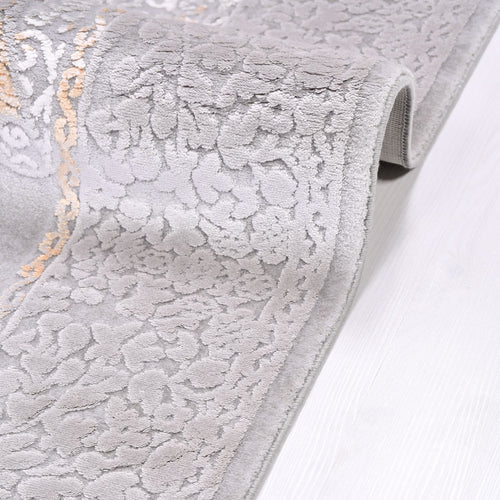 Bamboo Area Rug – Classic Machine Made Grey Rug with Overlocked Edge