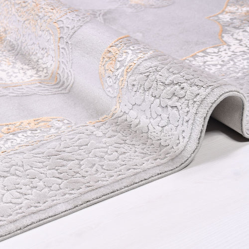 Bamboo Area Rug – Classic Machine Made Grey Rug with Overlocked Edge