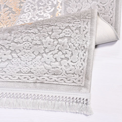 Bamboo Area Rug – Classic Machine Made Grey Rug with Overlocked Edge